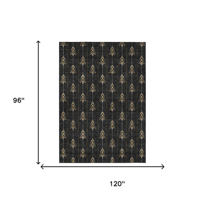 8' X 10' Black And Denim Blue Geometric Washable Indoor Outdoor Area Rug HomeRoots