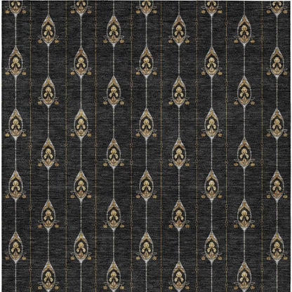 8' X 10' Black And Denim Blue Geometric Washable Indoor Outdoor Area Rug HomeRoots