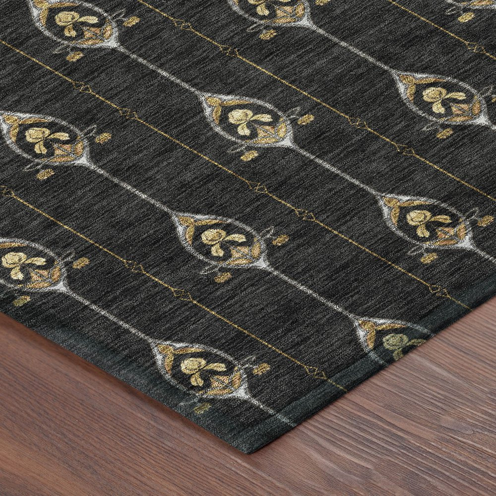 8' X 10' Black And Denim Blue Geometric Washable Indoor Outdoor Area Rug HomeRoots