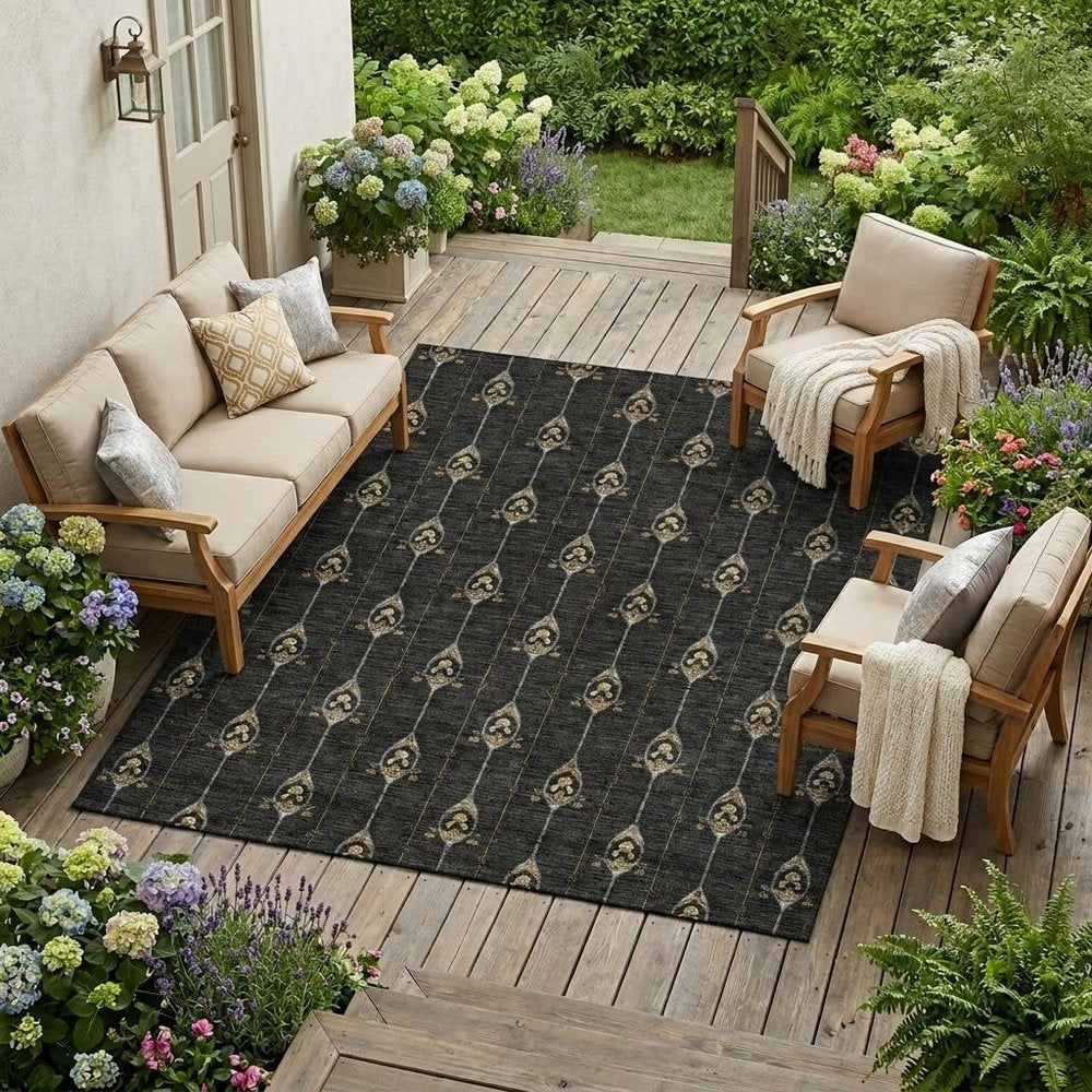 8' X 10' Black And Denim Blue Geometric Washable Indoor Outdoor Area Rug HomeRoots