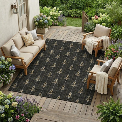 8' X 10' Black And Denim Blue Geometric Washable Indoor Outdoor Area Rug HomeRoots