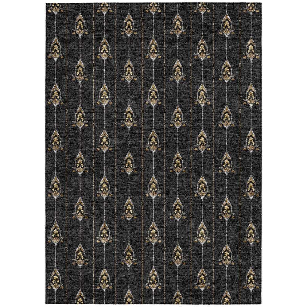 9' X 12' Black And Denim Blue Geometric Washable Indoor Outdoor Area Rug HomeRoots