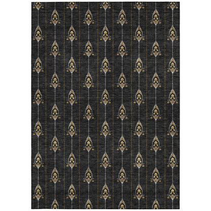 9' X 12' Black And Denim Blue Geometric Washable Indoor Outdoor Area Rug HomeRoots