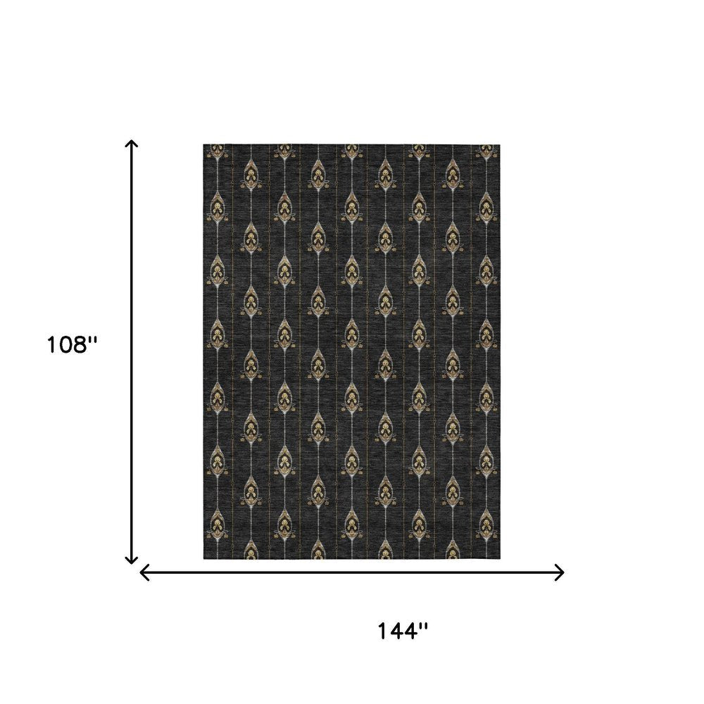 9' X 12' Black And Denim Blue Geometric Washable Indoor Outdoor Area Rug HomeRoots