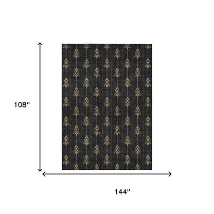 9' X 12' Black And Denim Blue Geometric Washable Indoor Outdoor Area Rug HomeRoots