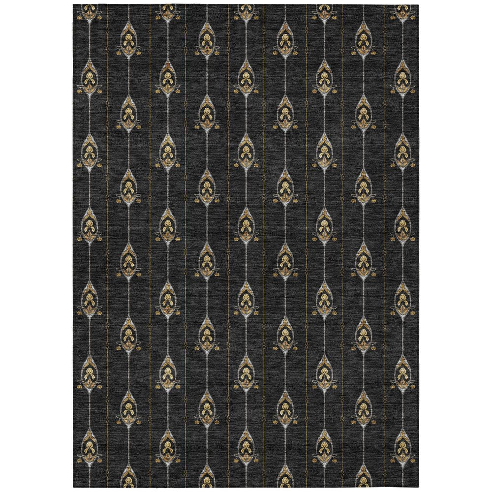 9' X 12' Black And Denim Blue Geometric Washable Indoor Outdoor Area Rug HomeRoots