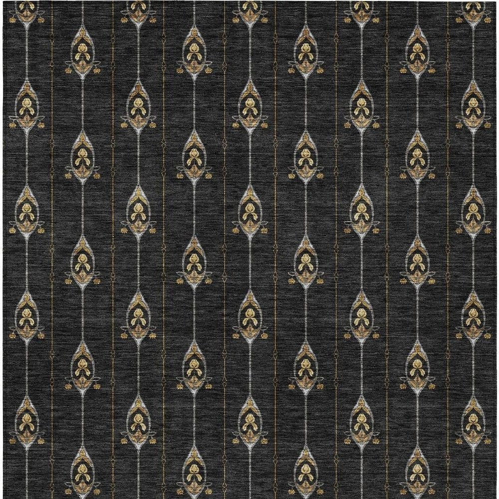 10' X 14' Black And Denim Blue Geometric Washable Indoor Outdoor Area Rug HomeRoots