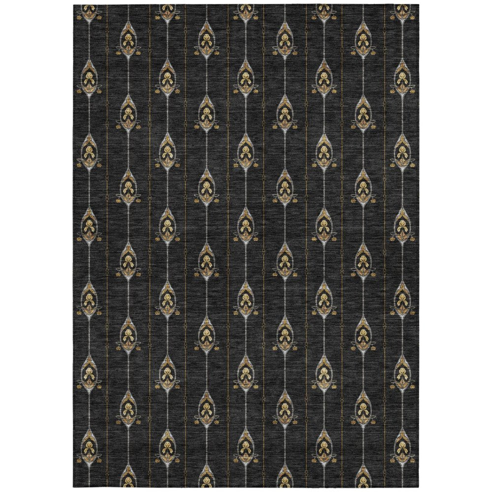10' X 14' Black And Denim Blue Geometric Washable Indoor Outdoor Area Rug HomeRoots