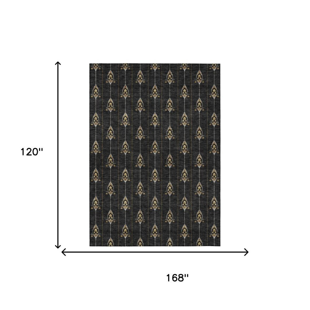 10' X 14' Black And Denim Blue Geometric Washable Indoor Outdoor Area Rug HomeRoots