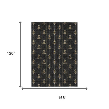 10' X 14' Black And Denim Blue Geometric Washable Indoor Outdoor Area Rug HomeRoots