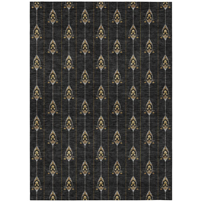 10' X 14' Black And Denim Blue Geometric Washable Indoor Outdoor Area Rug HomeRoots