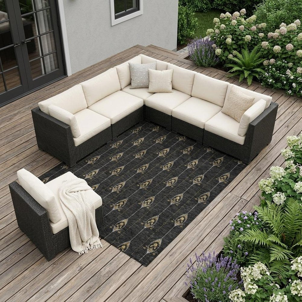 10' X 14' Black And Denim Blue Geometric Washable Indoor Outdoor Area Rug HomeRoots