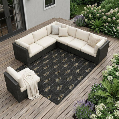 10' X 14' Black And Denim Blue Geometric Washable Indoor Outdoor Area Rug HomeRoots