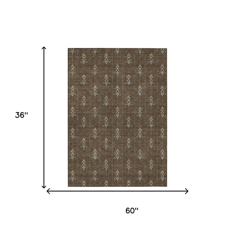 3' X 5' Chocolate And Gold Geometric Washable Indoor Outdoor Area Rug HomeRoots
