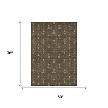 3' X 5' Chocolate And Gold Geometric Washable Indoor Outdoor Area Rug HomeRoots