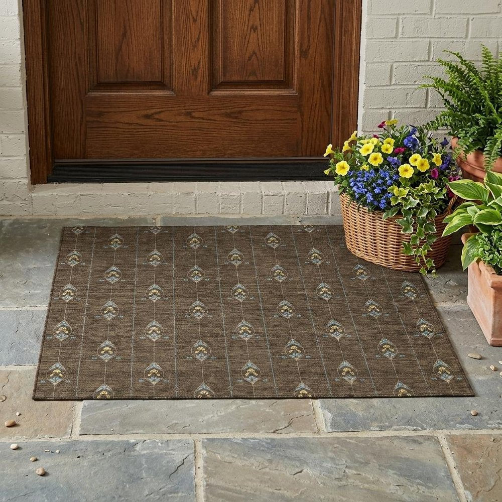 3' X 5' Chocolate And Gold Geometric Washable Indoor Outdoor Area Rug HomeRoots