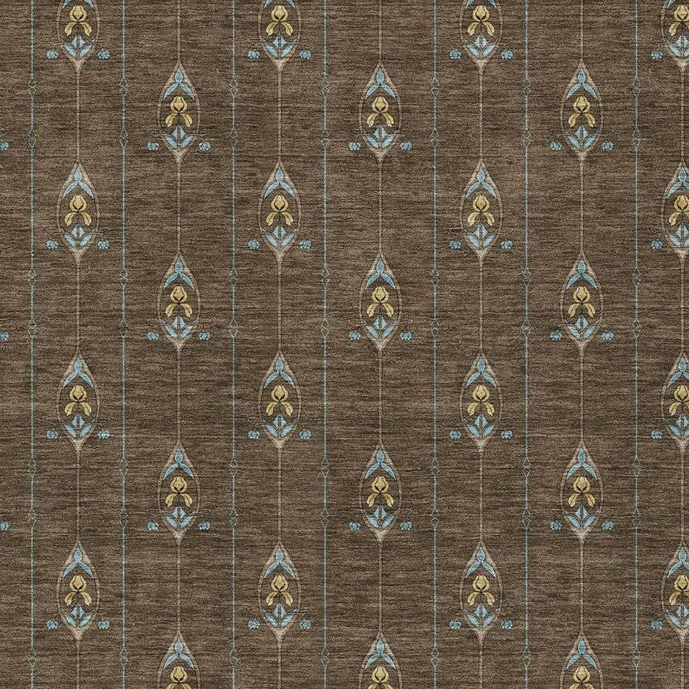 5' X 8' Chocolate And Gold Geometric Washable Indoor Outdoor Area Rug