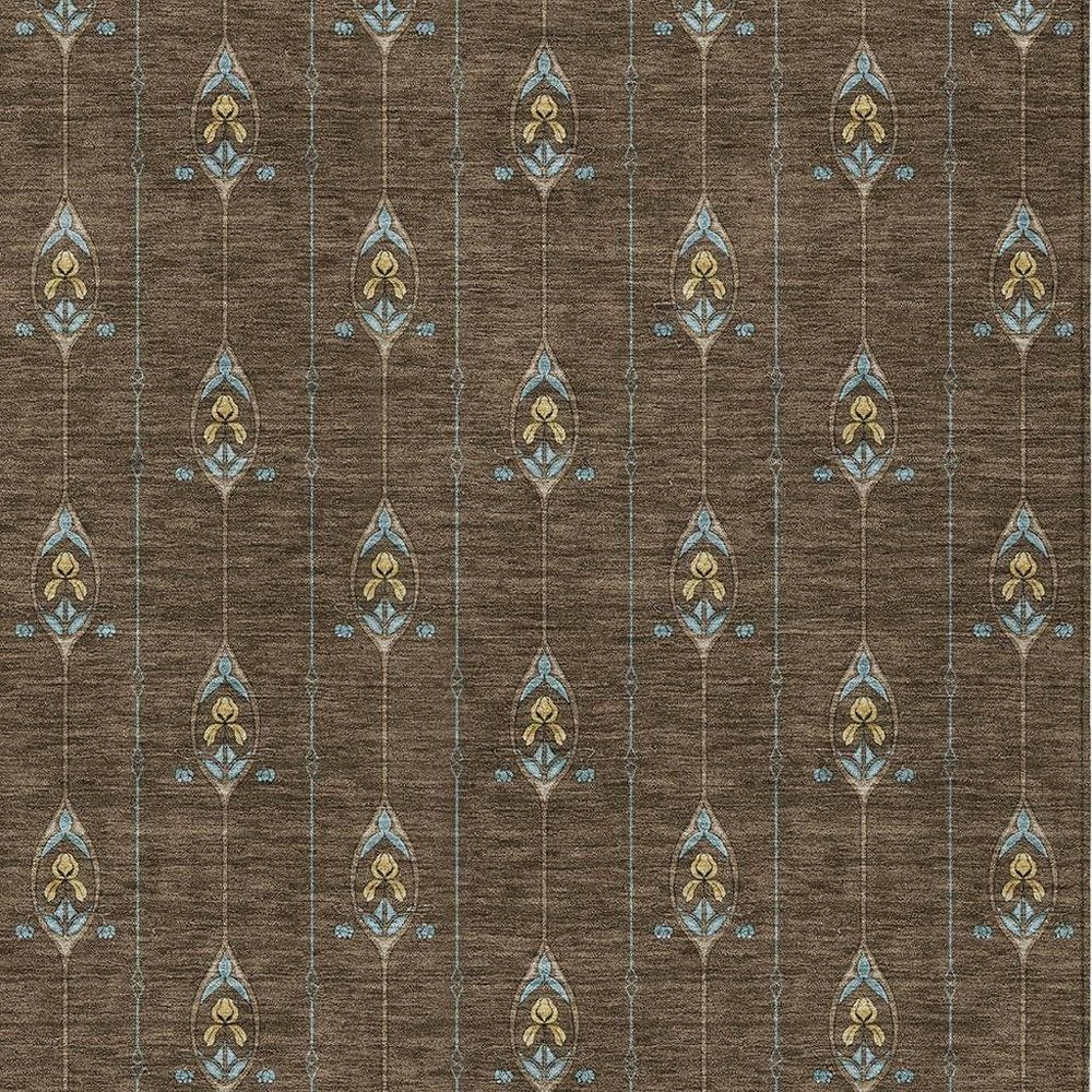 5' X 8' Chocolate And Gold Geometric Washable Indoor Outdoor Area Rug HomeRoots