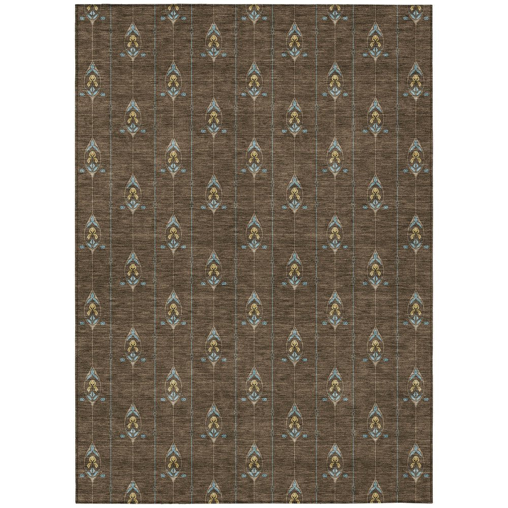 5' X 8' Chocolate And Gold Geometric Washable Indoor Outdoor Area Rug HomeRoots