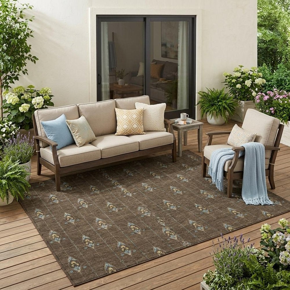 5' X 8' Chocolate And Gold Geometric Washable Indoor Outdoor Area Rug HomeRoots