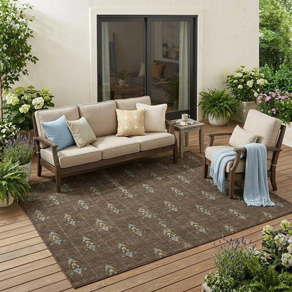 5' X 8' Chocolate And Gold Geometric Washable Indoor Outdoor Area Rug HomeRoots