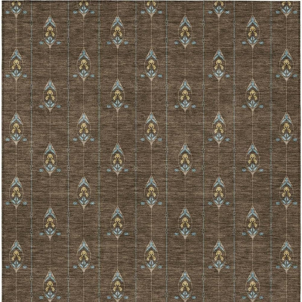 9' X 12' Chocolate And Gold Geometric Washable Indoor Outdoor Area Rug HomeRoots