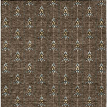 9' X 12' Chocolate And Gold Geometric Washable Indoor Outdoor Area Rug HomeRoots