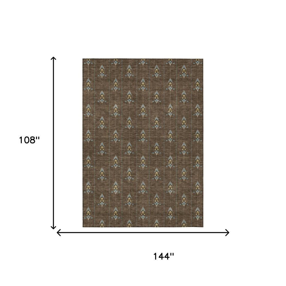 9' X 12' Chocolate And Gold Geometric Washable Indoor Outdoor Area Rug HomeRoots