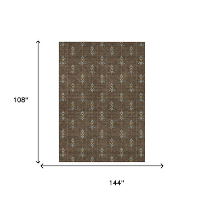 9' X 12' Chocolate And Gold Geometric Washable Indoor Outdoor Area Rug HomeRoots