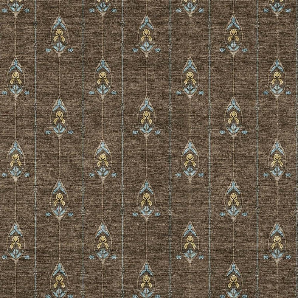 9' X 12' Chocolate And Gold Geometric Washable Indoor Outdoor Area Rug