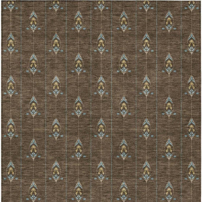 9' X 12' Chocolate And Gold Geometric Washable Indoor Outdoor Area Rug HomeRoots