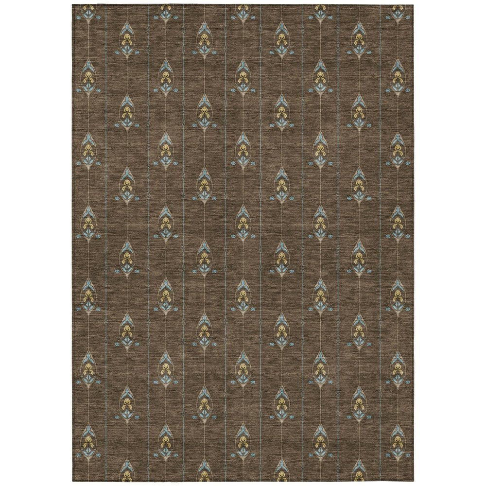 9' X 12' Chocolate And Gold Geometric Washable Indoor Outdoor Area Rug HomeRoots