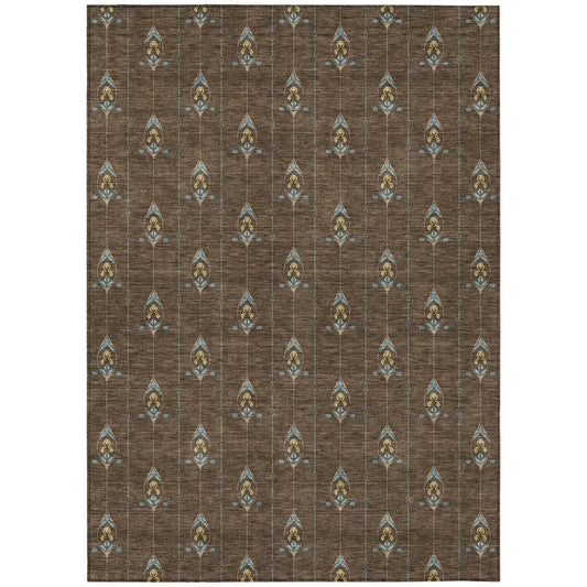 9' X 12' Chocolate And Gold Geometric Washable Indoor Outdoor Area Rug HomeRoots