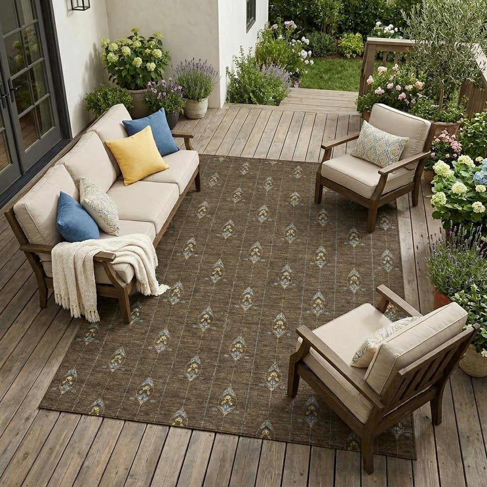 9' X 12' Chocolate And Gold Geometric Washable Indoor Outdoor Area Rug HomeRoots