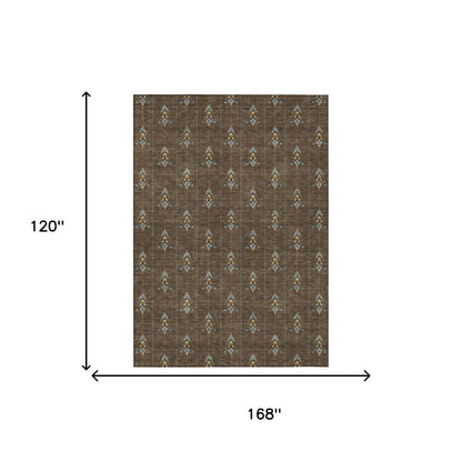 10' X 14' Chocolate And Gold Geometric Washable Indoor Outdoor Area Rug HomeRoots