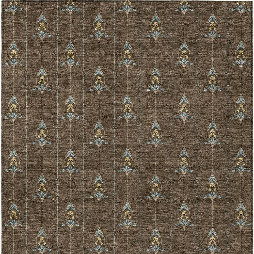 10' X 14' Chocolate And Gold Geometric Washable Indoor Outdoor Area Rug HomeRoots