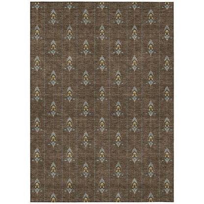 10' X 14' Chocolate And Gold Geometric Washable Indoor Outdoor Area Rug HomeRoots