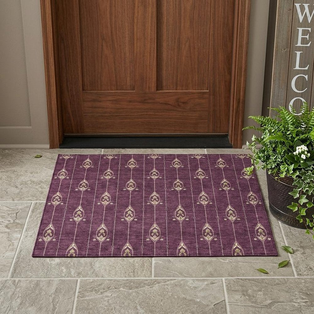 3' X 5' Eggplant And Graphite Geometric Washable Indoor Outdoor Area Rug HomeRoots