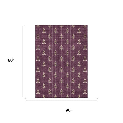 5' X 8' Eggplant And Graphite Geometric Washable Indoor Outdoor Area Rug HomeRoots