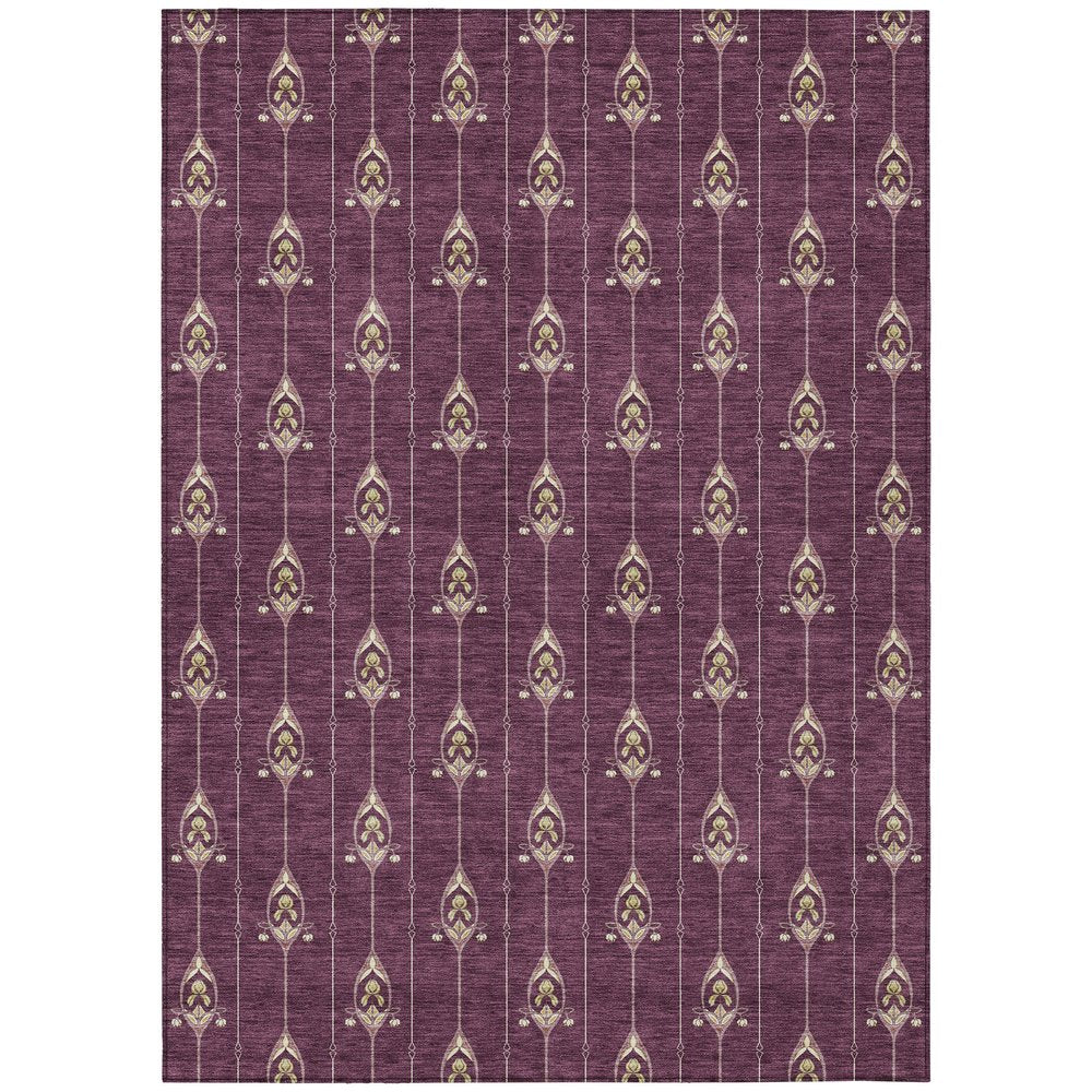 5' X 8' Eggplant And Graphite Geometric Washable Indoor Outdoor Area Rug HomeRoots