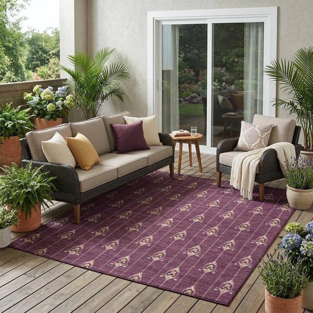 5' X 8' Eggplant And Graphite Geometric Washable Indoor Outdoor Area Rug HomeRoots
