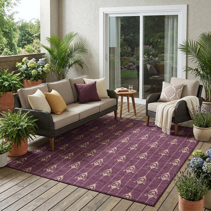 5' X 8' Eggplant And Graphite Geometric Washable Indoor Outdoor Area Rug HomeRoots