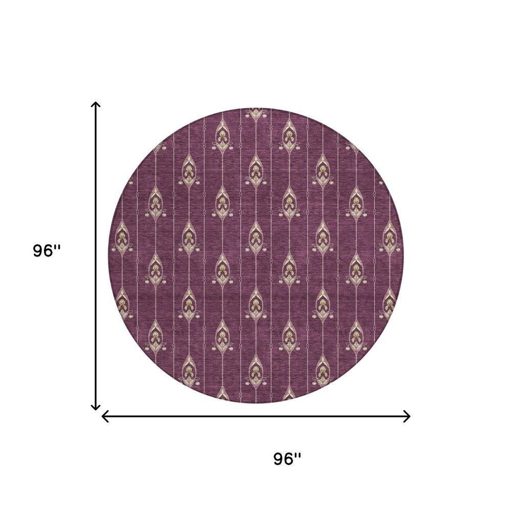 8' Eggplant And Graphite Round Geometric Washable Indoor Outdoor Area Rug HomeRoots