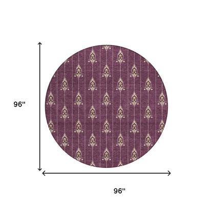 8' Eggplant And Graphite Round Geometric Washable Indoor Outdoor Area Rug HomeRoots