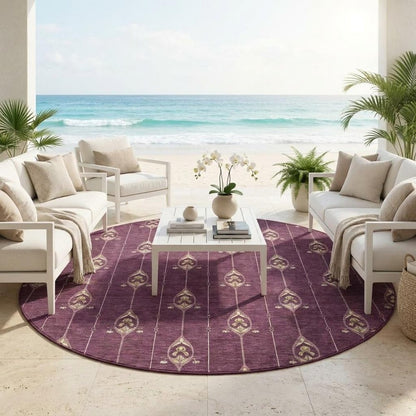 8' Eggplant And Graphite Round Geometric Washable Indoor Outdoor Area Rug HomeRoots