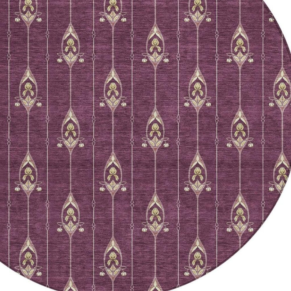 8' Eggplant And Graphite Round Geometric Washable Indoor Outdoor Area Rug HomeRoots