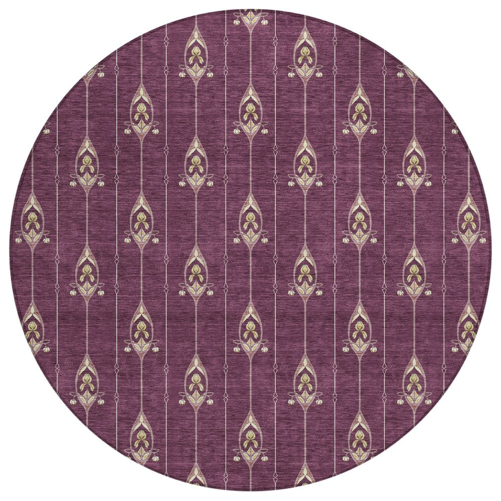 8' Eggplant And Graphite Round Geometric Washable Indoor Outdoor Area Rug HomeRoots