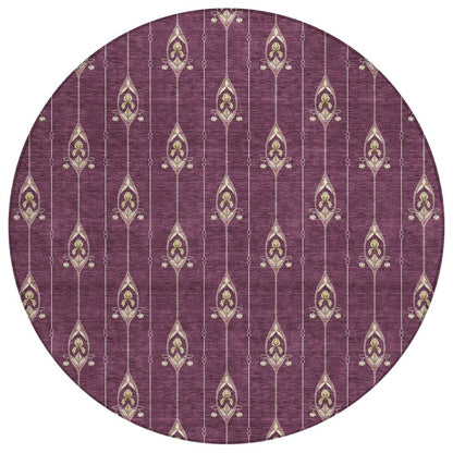 8' Eggplant And Graphite Round Geometric Washable Indoor Outdoor Area Rug HomeRoots