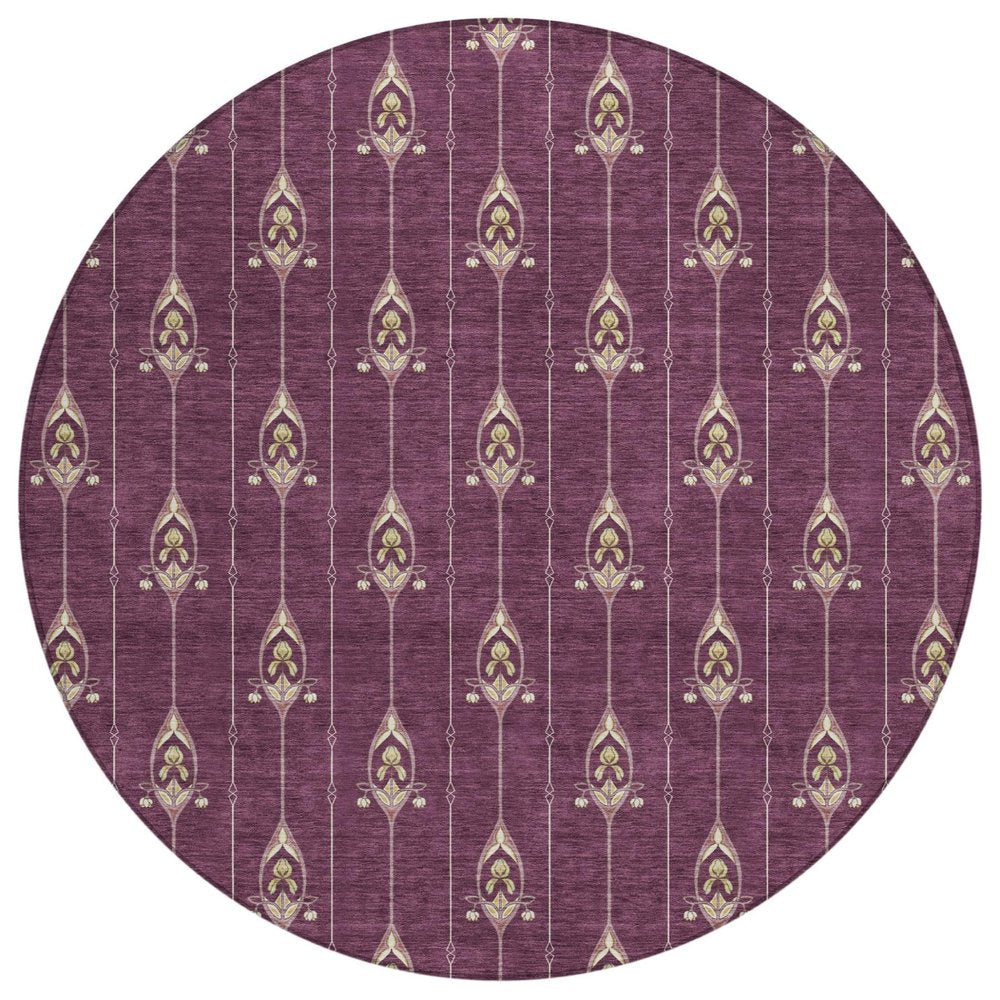 8' Eggplant And Graphite Round Geometric Washable Indoor Outdoor Area Rug HomeRoots
