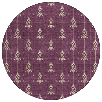 8' Eggplant And Graphite Round Geometric Washable Indoor Outdoor Area Rug HomeRoots